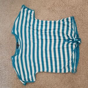 Cable & Gauge Small Bright Blue Striped Short Sleeve Spring Summer Shirt